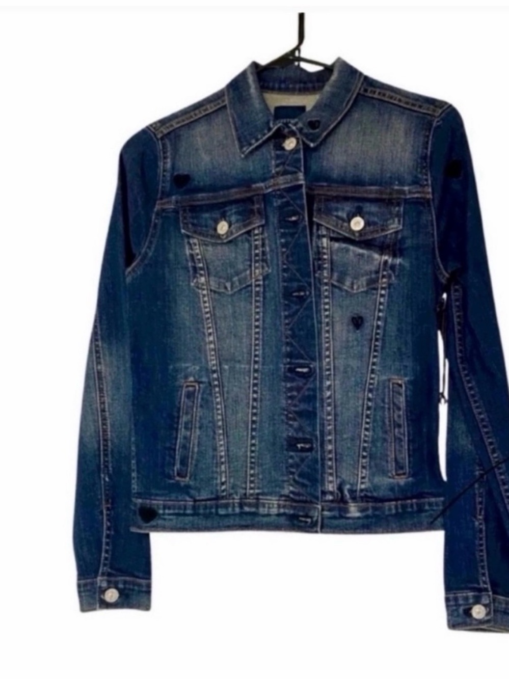 Just USA Classic Blue Denim Jacket Heart Embellished NWT Size Small